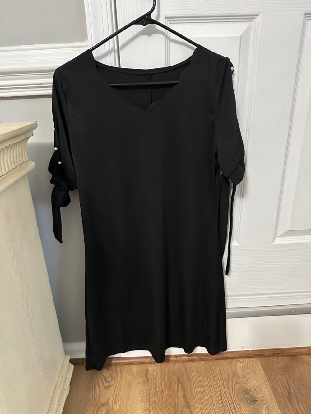 Classic Black Tie-Sleeve Shift Dress